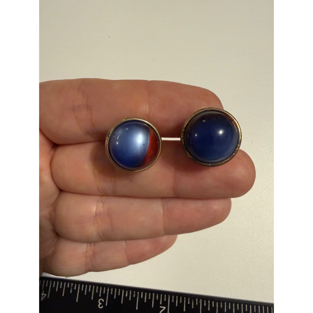 Vintage Gold Tone Blue Red Cabochon Cufflinks Round Swivel Toggle Mens Jewelry